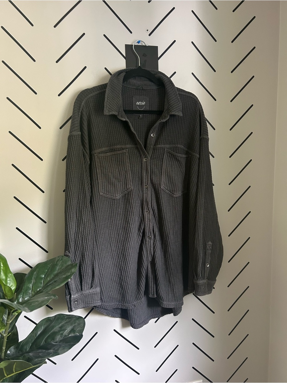 Aerie anytime favourite waffle long sleeve button up grey - Picture 5 of 6